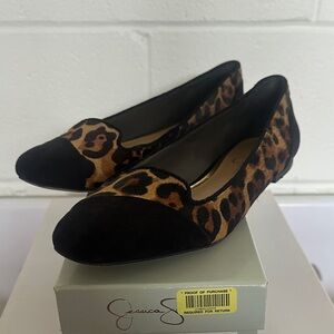 Jessica Simpson Leopard & Black Cap-Toe Ballet Flats